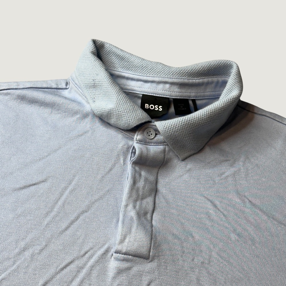 BOSS Polo Shirt Mens XL Performance Light Blue Short Sleeve Button-Down